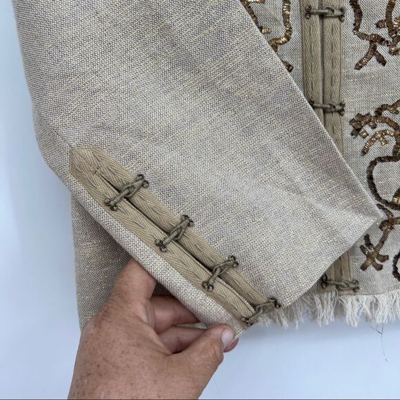 YA-YA Raw Edge Embroidered Canvas Roundneck Hook and Loop Beige Jacket - Picture 10 of 12